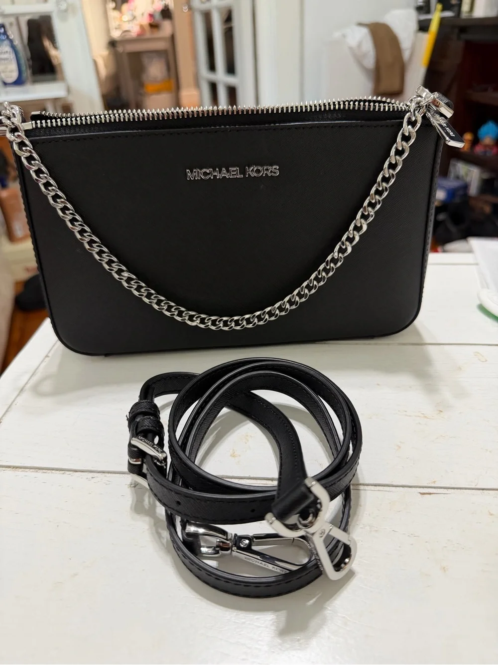 Michael Kors Black Saffiano Leather Jet Set Chain Shoulder Bag
